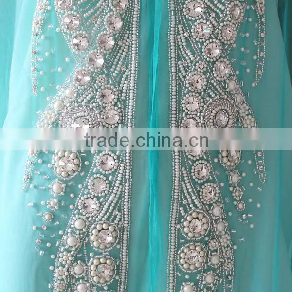 navy blue beaded stretch lace fabric designer lehengas sarees (KFT-003)