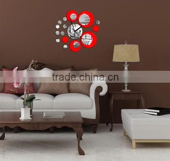 Red&silver Circle 3D Wall Sticker Modern Design Fashion Mirror DIY Wall Stickers SV010965