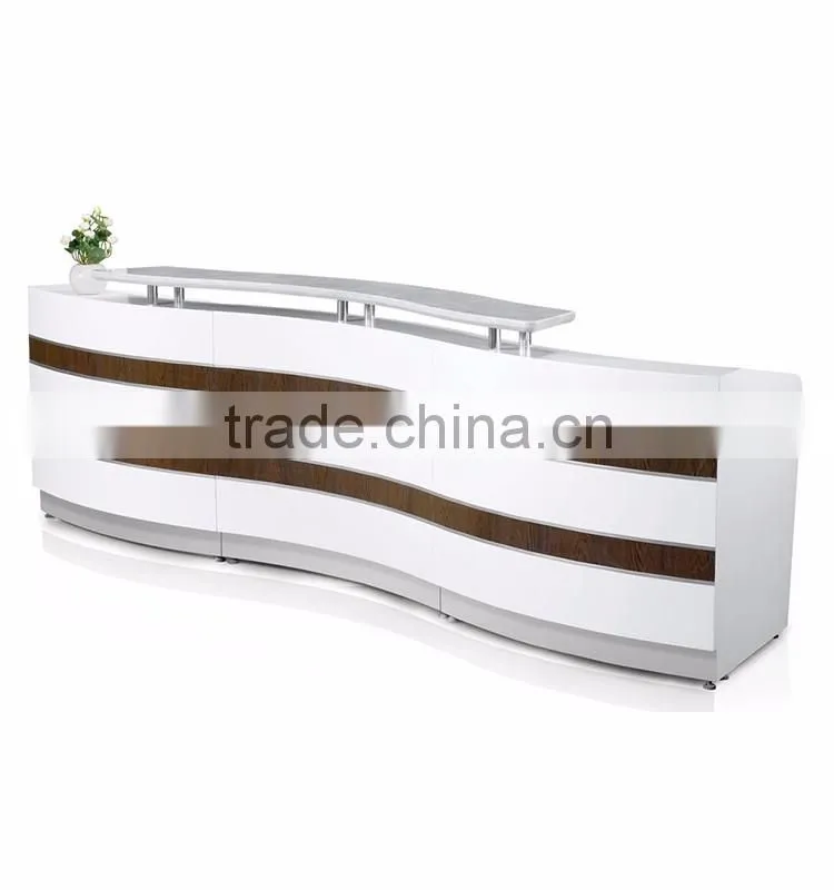 Hot sale modern high gloss white curved reception desk