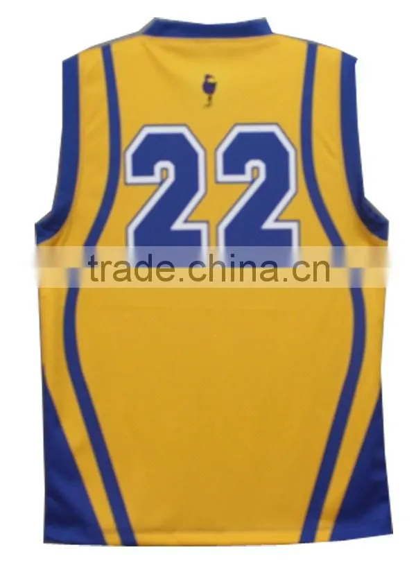 Reversible yellow and blue basketball jersey with custom logo