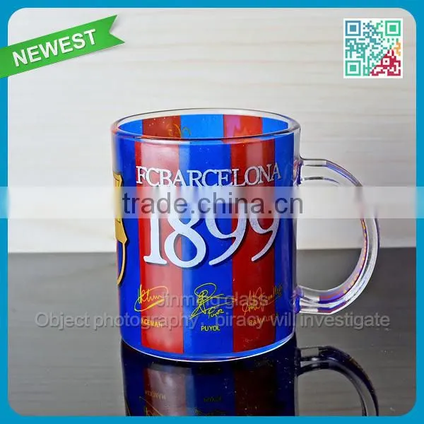 HOT sale coffee glass with handle wholesale print coffee glass mug