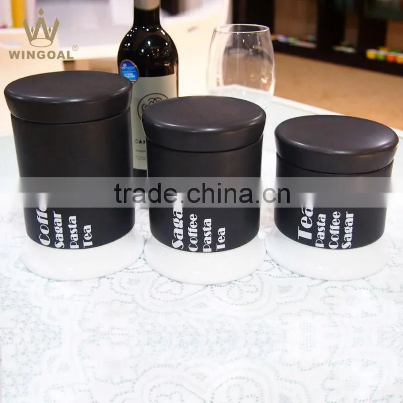 3 size porcelain canister wood lid