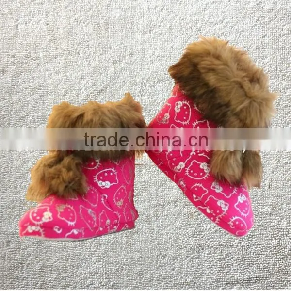 Winter thermal cotton-padded waterproof anti-slip soles slippers,home floor blue microsuede with mouse embroidery children boots
