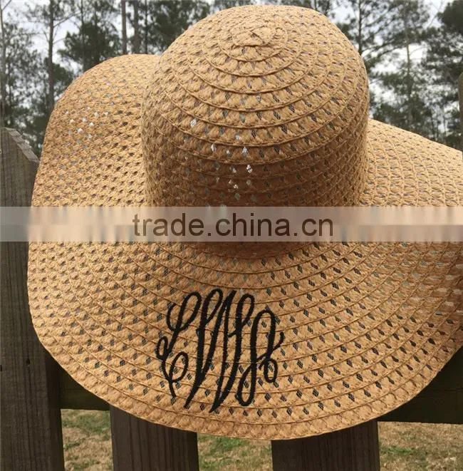 Personalized Custom Monogram Initial Folding Straw Beach Floppy Hats