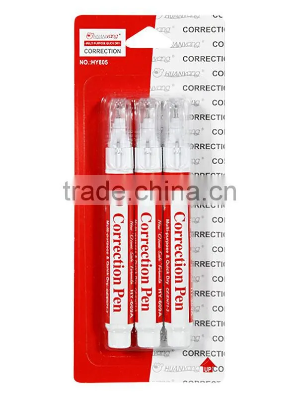 Fast drying Yiwu Market Office supplies 7ml Correction pen in blister card (HY-609A)