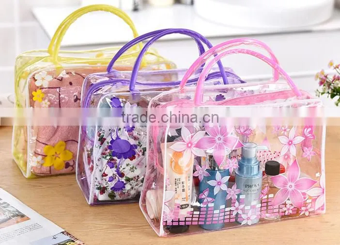 Beautiful flower print PVC clear cosmetic bag, make up bag