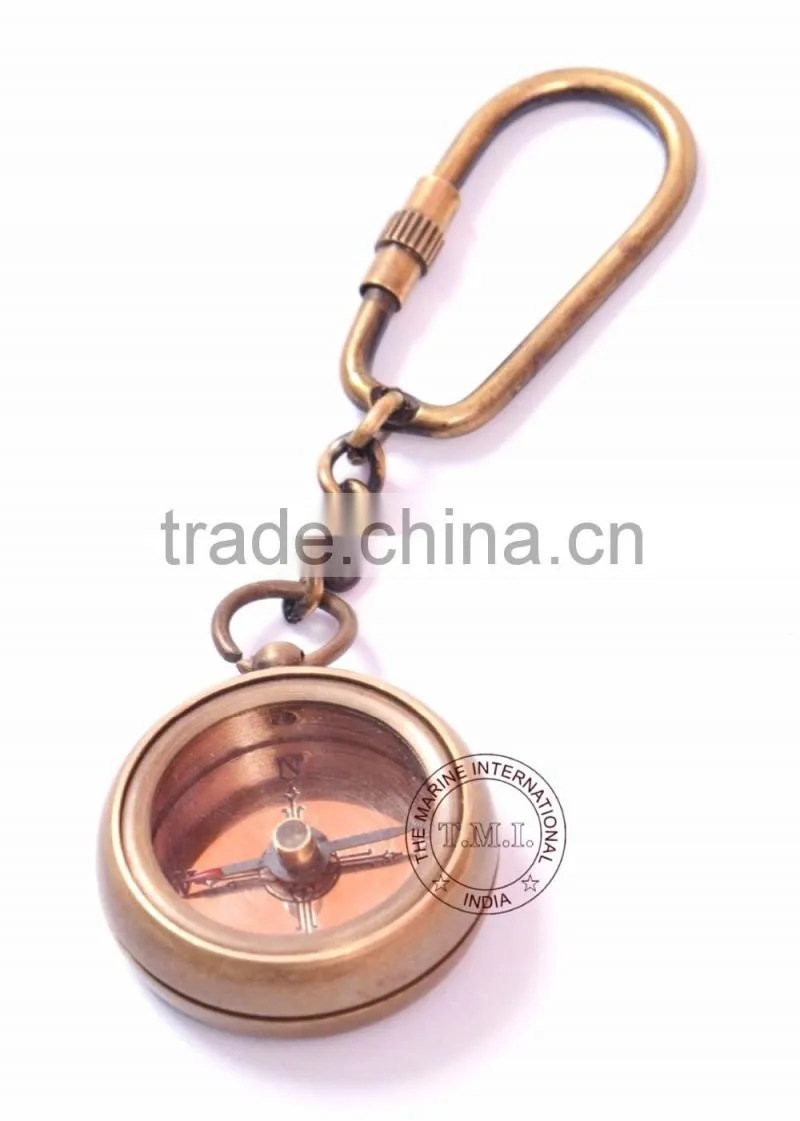 BRASS ANTIQUE COMPASS KEYCHAIN - NAUTICAL KEY CHAIN - PROMOTIONAL GIFT KEY RING