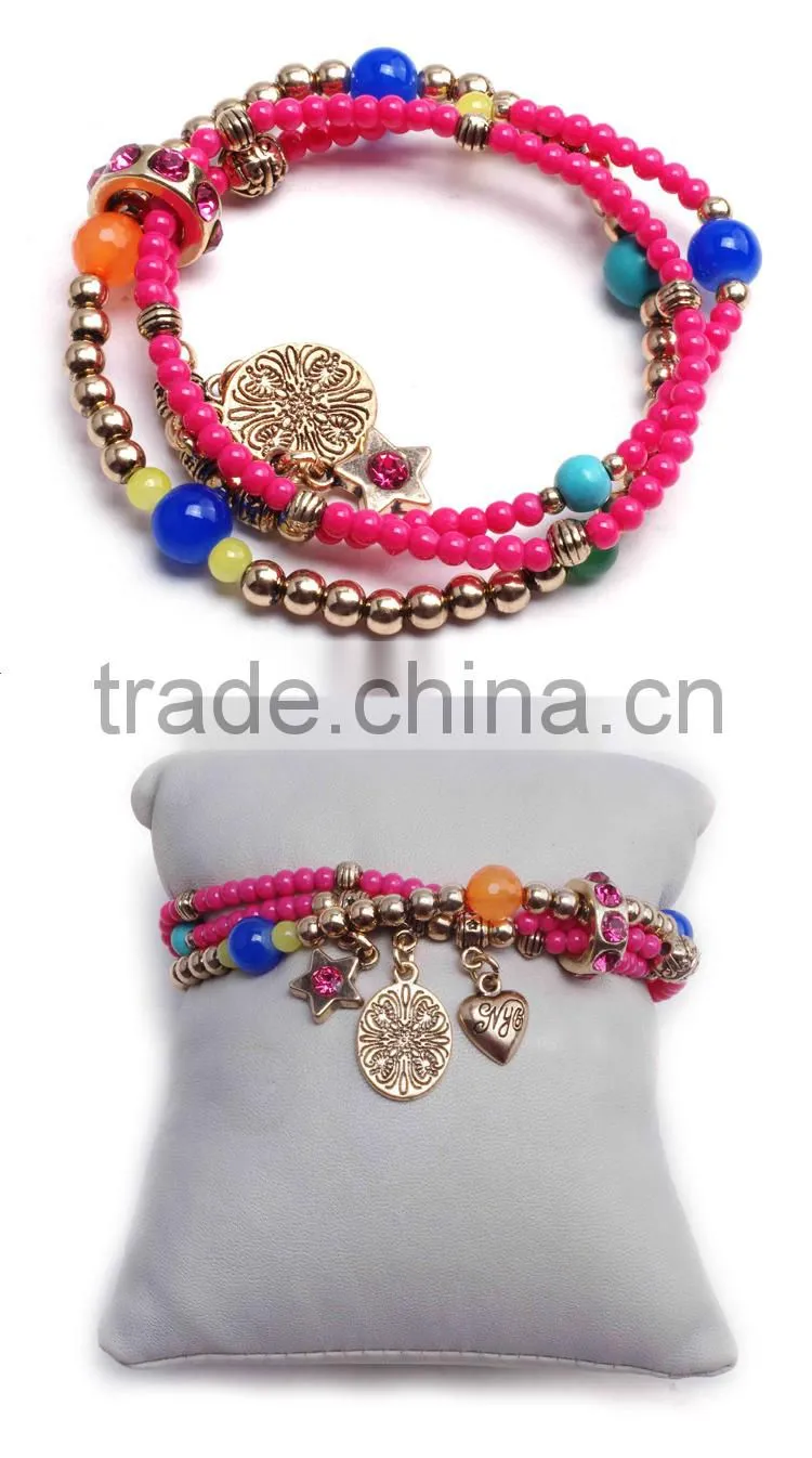 Chinese style rhinestone multicolor beads bracelet bangle jewelry for girls in 2016