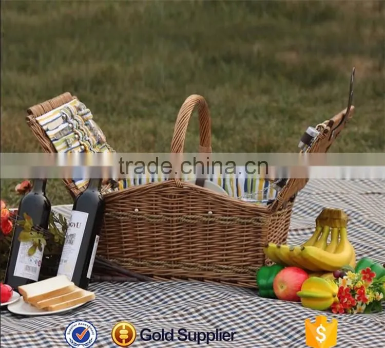 High quality willow folding 2 person picnic basket