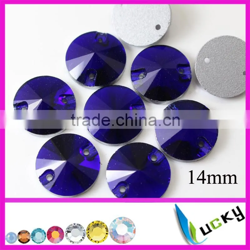 China Highest quality cobalt color sew on strass rhinestones rivoli shape flatback jewellry beads with holes