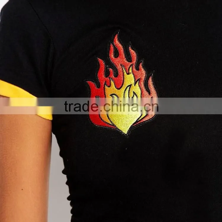 china supplier custom made women tshirt crew neck short sleeve t shirt with flame printing