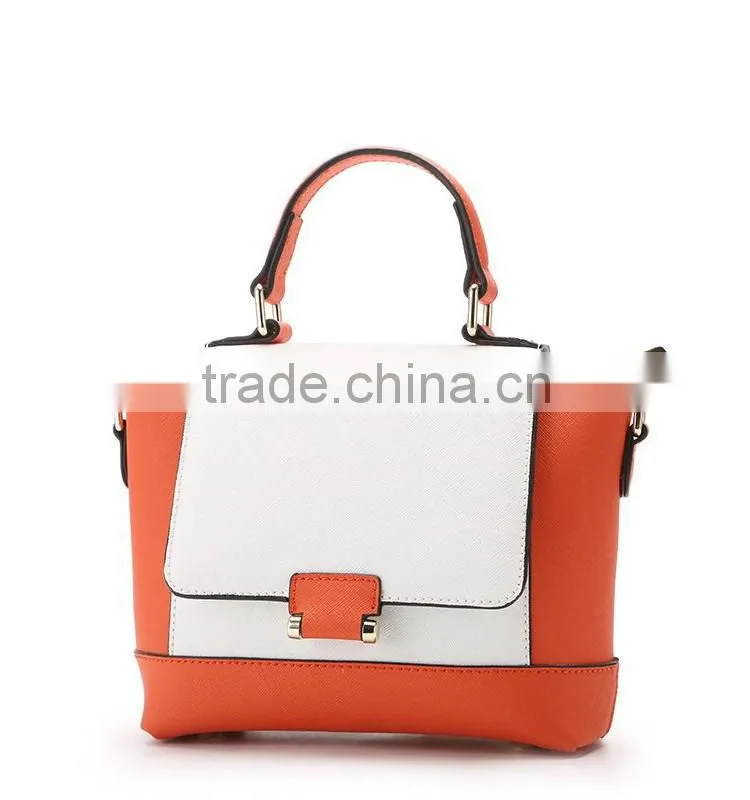 fake leather contrast color ladies hand bag