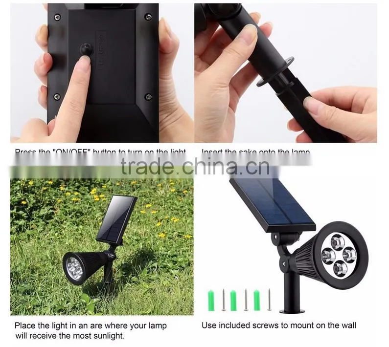 Bright 4 LED Solar Powered Light Wireless Wall or lawn Security Light Sensor Lamp Waterproof Outdoor Light