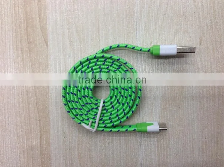 Colorful Braided Woven Fabric 6 feet Flat Rope Micro USB Cable for HTC, Samsung, Motorola, LG, Nokia, Sony Erricsson. etc.