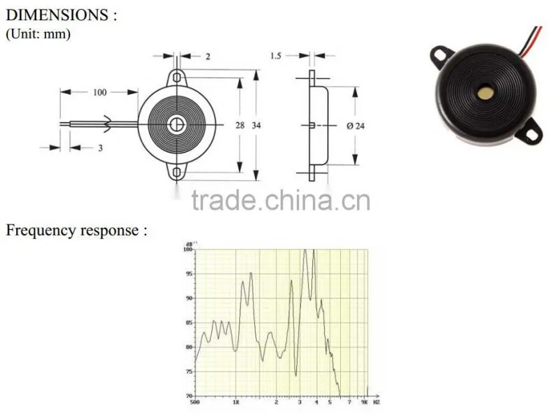 FB-24W small powerful piezo buzzer with mounting tabs and connecting cables (FBELE)