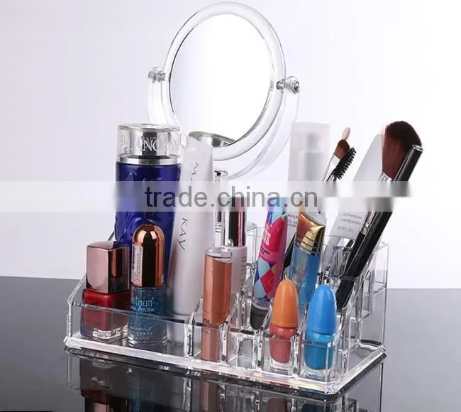 Lucite cosmetic storage acrylic organizer with two-sided mirror