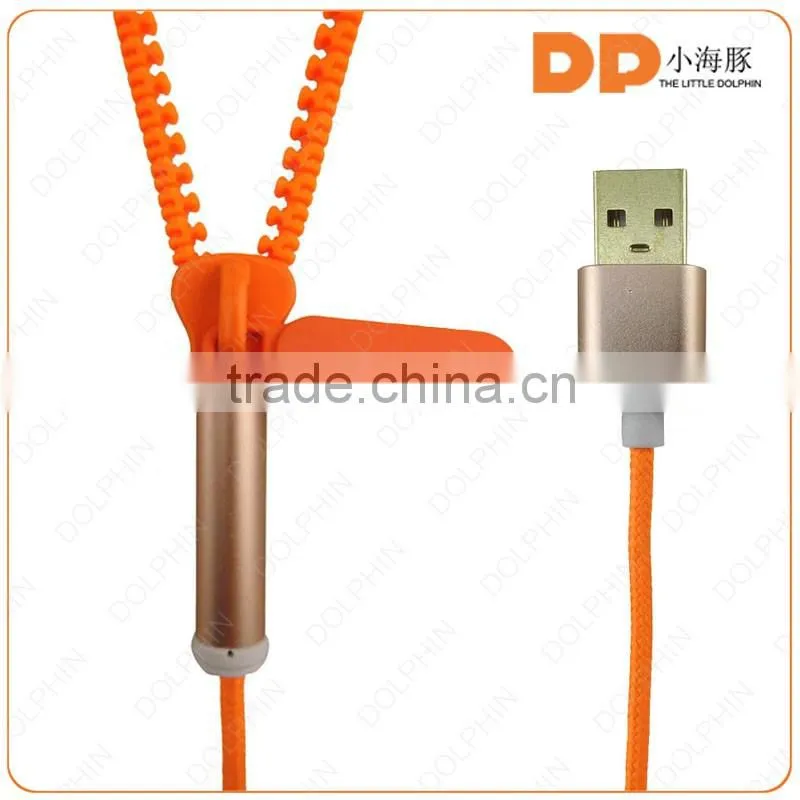 Fast charging multi-function 2 in 1 zipper usb data cable colorful cable zipper line usb cable for phone charger
