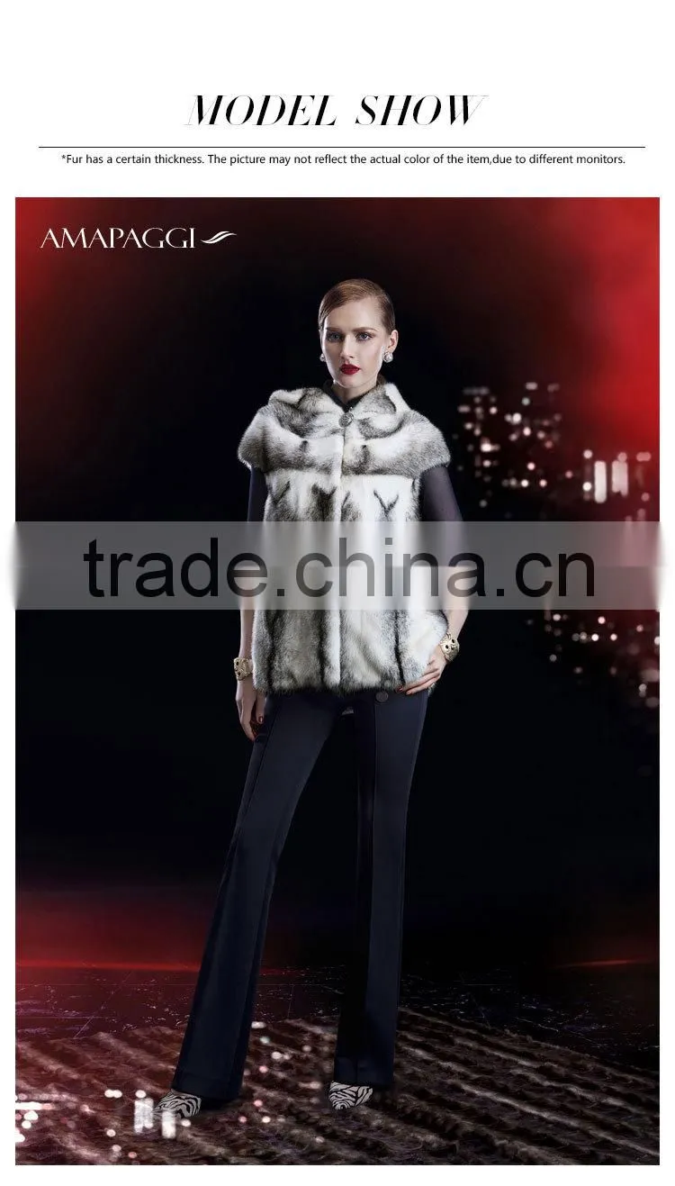 Precious winter women black cross mink fur vest with hat