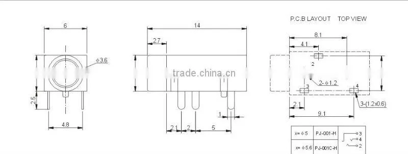 3.5mm mini phone jack PJ-001-H PJ-001C-H