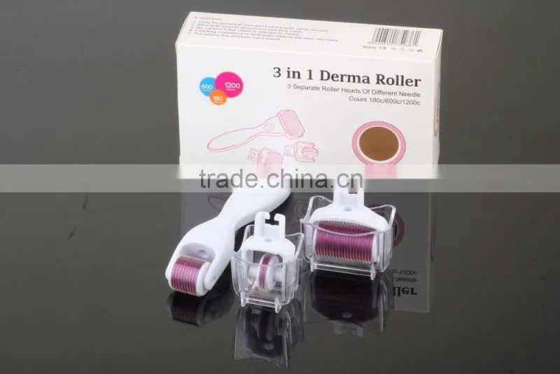2015 New Colorful 3 In 1 Derma Roller With 3 Separate Roller Heads 180c/600c/1200c For Eye+Face+Body Original Manufacturer