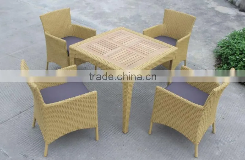 4 seat rattan outdoor dining set with teakwood (807+8004AC)