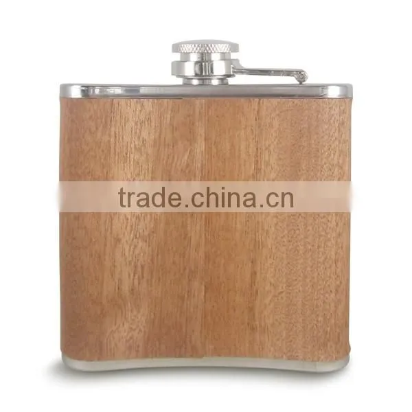 Wholesale custom design stainless steel hip flask with real wooden wrap