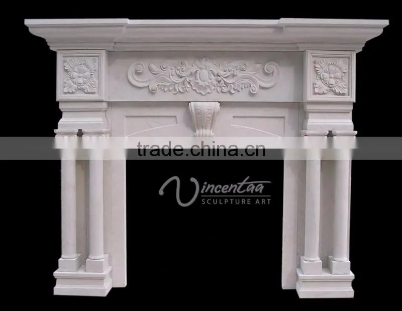 Home decoration stone carvings and sculptures white natural marble cheap fireplace mantel