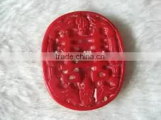 wholesale 30-40mm oval red flower chinese alphabet carved natural coral pendant