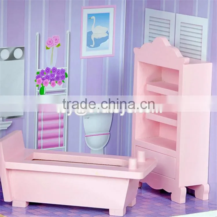 New style 3 floor girls pretend play wooden dollhouse cottage W06A224