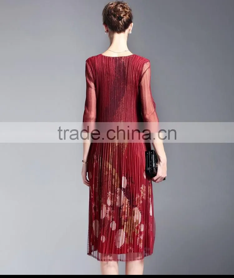 Grace flower printed false two pieces draped retro vintage dress for lady