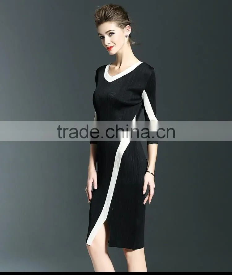 Exquisite ladies 3/4 sleeve draped package hip elastic one piece dress