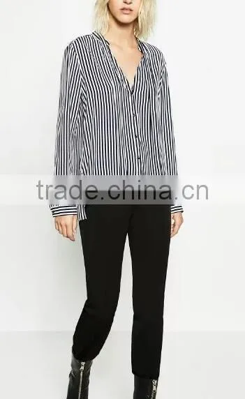 Runwaylover EY2352B 2017 Ladies Fashion Deep V-Neck Stripe Blouse
