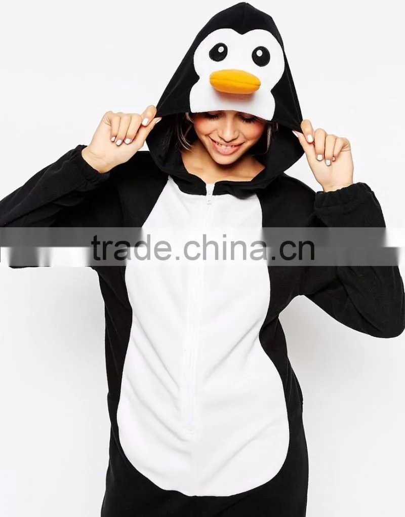 Hot selling relaxed fit penguin design onesie women wholesale adult christmas pajamas