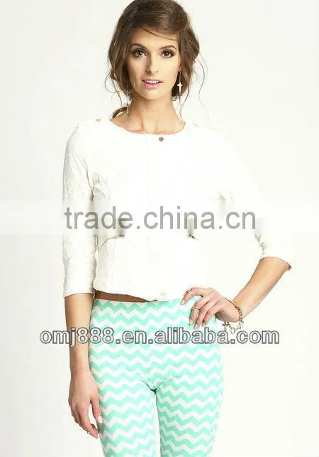 Lace Gold Zip white women half sleeve fashion sexy Jacket