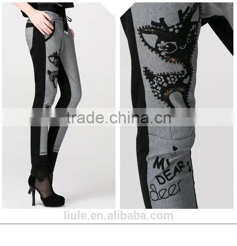 Animal pattern printed harem women hip hop pants with side pockets