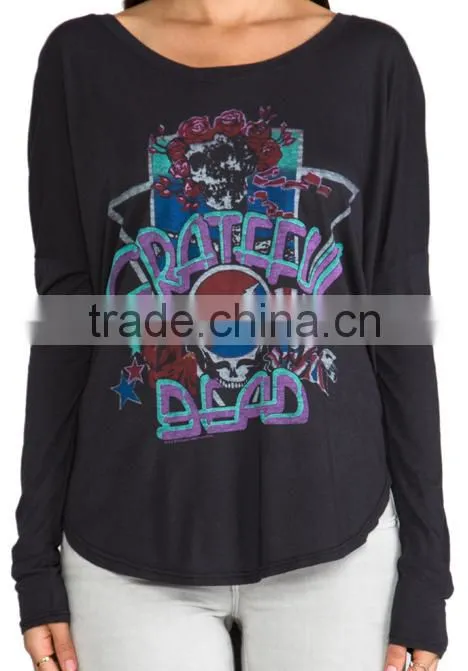 long sleeve tattoo shirt tail hem t-shirt