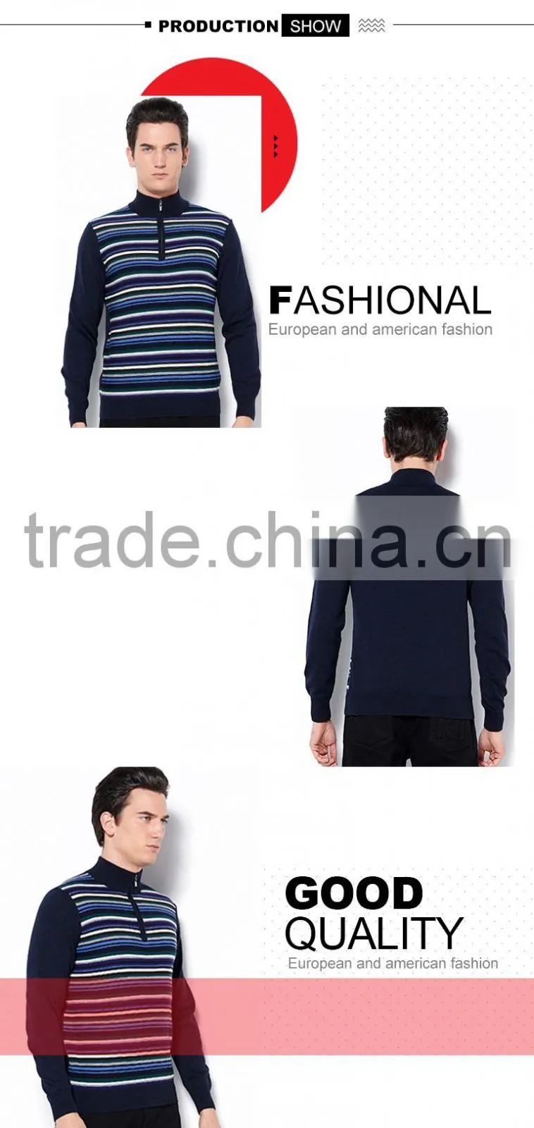 long sleeve half zip neck 100% yak knitting patterns men sweater for OEM