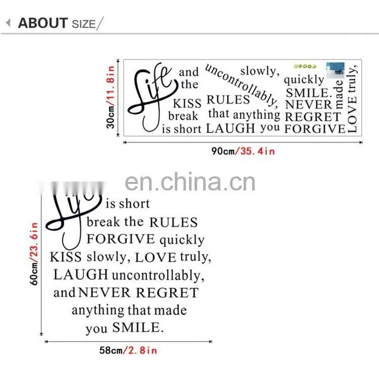 Hot Sale 'Life is short' Window Stickers Home Decoration Party Favors