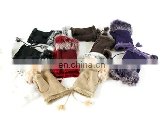 Colorful Fingerless Gloves with real Rabbit fur