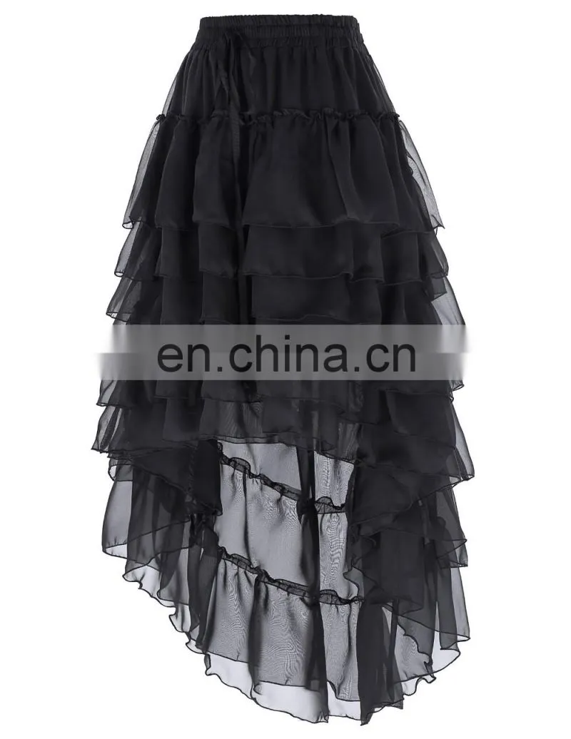 Belle Poque Women Ladies Amelia Steampunk Elastic Waist Ruffled Chiffon Black Color Cake Skirt BP000227-1