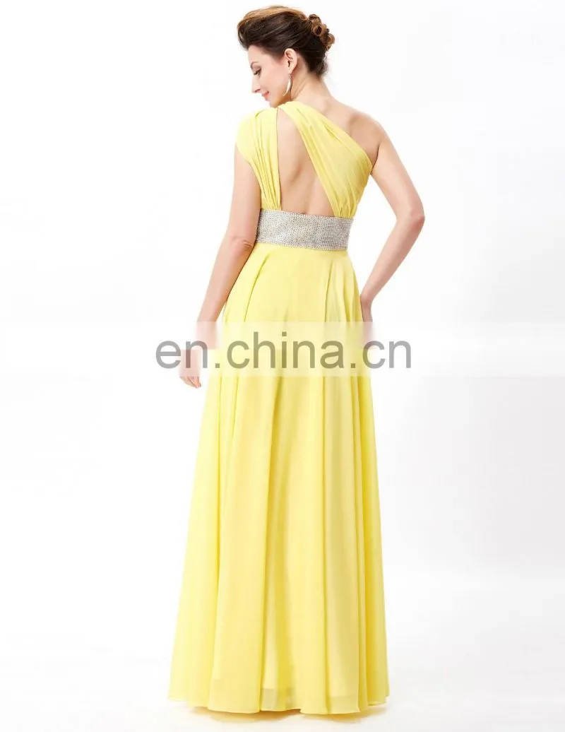 Grace Karin One Shoulder Long Yellow Formal Evening Dress Chiffon Floor-length Dresses Evening CL3419