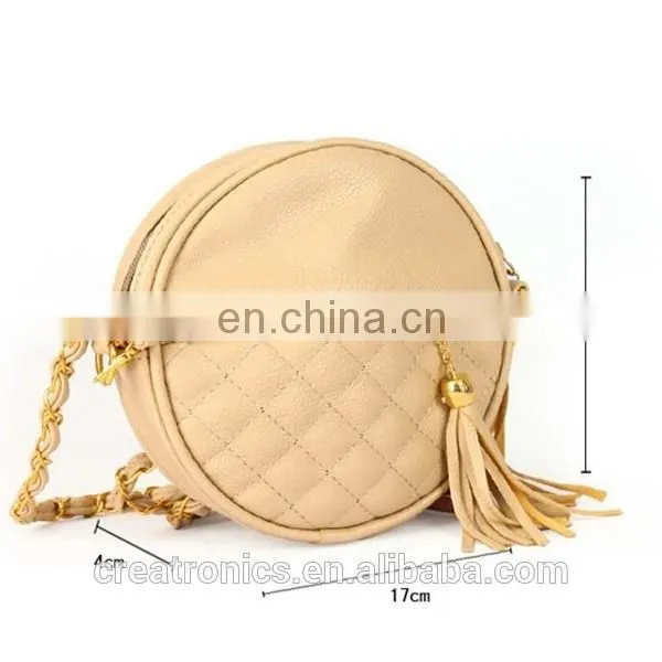 CR fast delivery styling elegant round shape tassels zipper with long chain women purse red crossbody shoulder bag