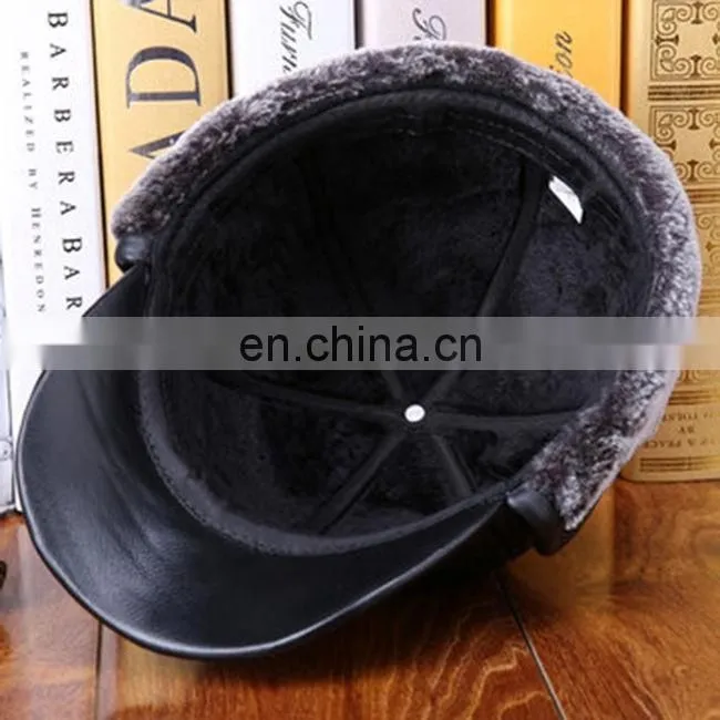 Unisex Cowhide Genuine Leather Earflaps Earmuff Bomber Baseball Hat Trapper Cap