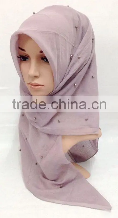 SJ007 New voile pearl 110*110cm muslim square scarf