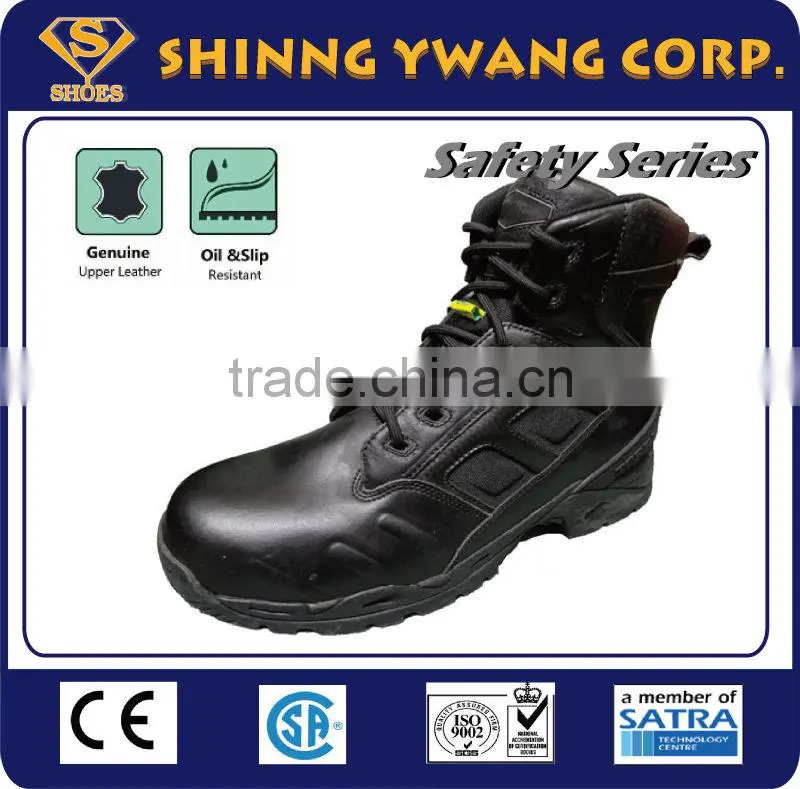 6 Inches black leather steel toe cap military boots with zipper