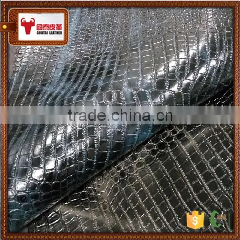 PU coated crocodile embossed cow split leather