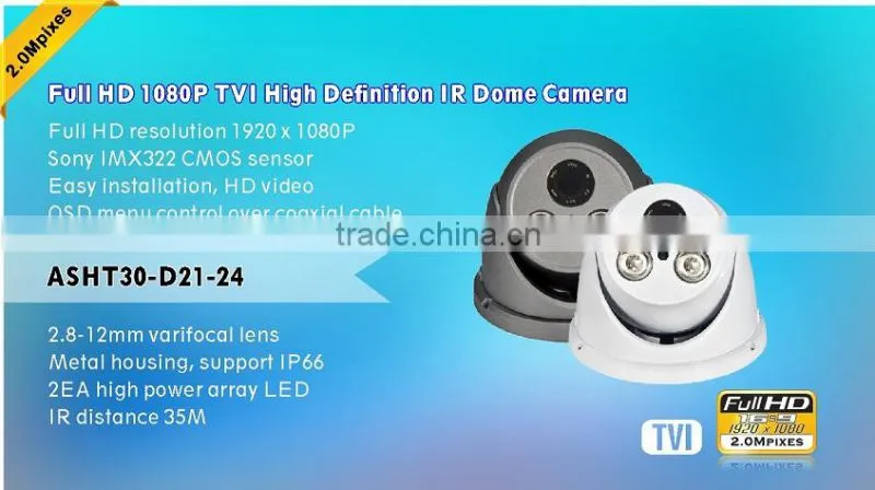 2.0MP Full HD 1/3 Sony CMOS 1080P OSD Control TVI IR 30m TVI Dome CCTV Camera IP66