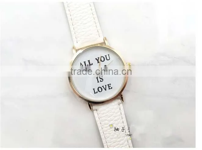 Best price Women's Men's ALL YOU NEED IS LOVE Faux Leather Dial Analog Quartz Wrist Watch
