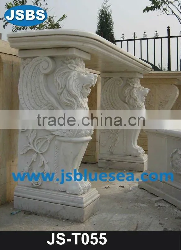 White marble bench carving with lion statue