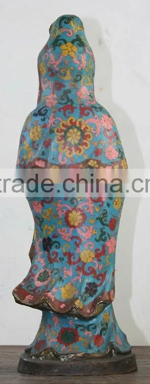 Chinese Antique Copper Standing Colorful Avalokiteshvara Statue